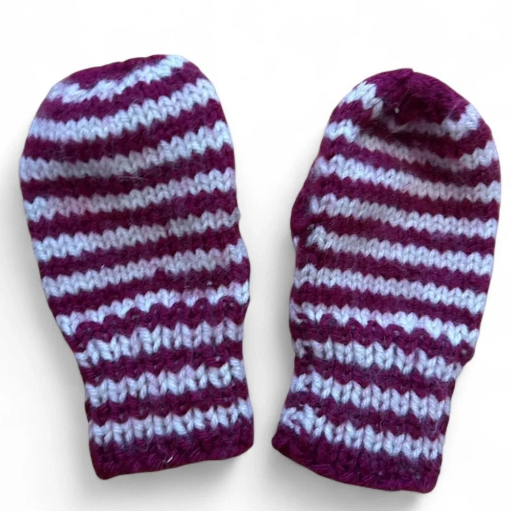 Striped Red & White Kids Mittens